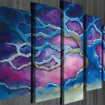 Set 5 tablouri decorative, BC100, Canvas, Lemn, Multicolor imagine