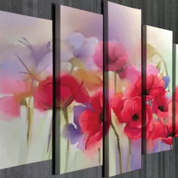 Set 5 tablouri decorative, BC101, Canvas, Lemn, Multicolor imagine