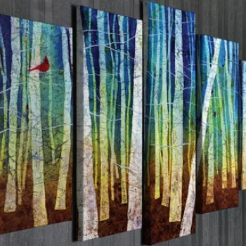 Set 5 tablouri decorative, BC103, Canvas, Lemn, Multicolor imagine