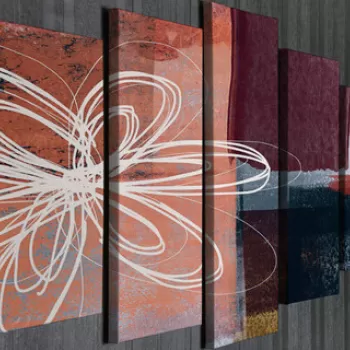 Set 5 tablouri decorative, BC104, Canvas, Lemn, Multicolor imagine