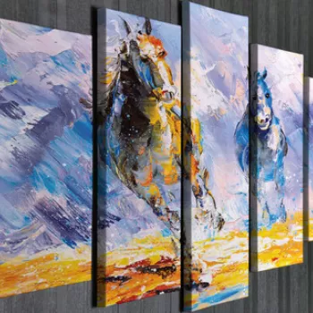 Set 5 tablouri decorative, BC105, Canvas, Lemn, Multicolor imagine