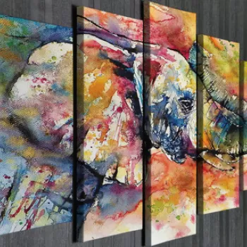 Set 5 tablouri decorative, BC107, Canvas, Lemn, Multicolor imagine