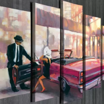 Set 5 tablouri decorative, BC110, Canvas, Lemn, Multicolor imagine