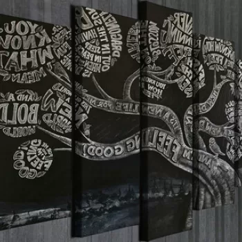 Set 5 tablouri decorative, BC111, Canvas, Lemn, Multicolor imagine