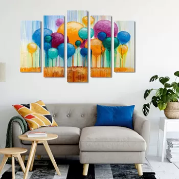 Set 5 tablouri decorative, BC125, 60% bumbac/40% poliester, Rama de lemn, Multicolor imagine