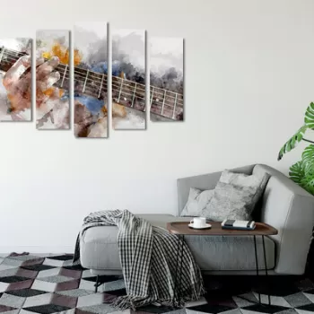 Set 5 tablouri decorative, BC130, 60% bumbac/40% poliester, Rama de lemn, Multicolor imagine