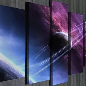 Set 5 tablouri decorative, BC51, Canvas, 70 x 20 cm, Multicolor imagine