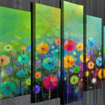 Set 5 tablouri decorative, BC55, Canvas, 70 x 20 cm, Multicolor imagine