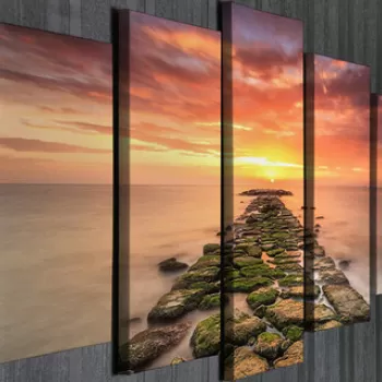 Set 5 tablouri decorative, BC59, Canvas, 70 x 20 cm, Multicolor imagine