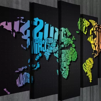 Set 5 tablouri decorative, BC61, Canvas, 70 x 20 cm, Multicolor imagine