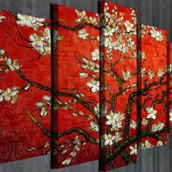 Set 5 tablouri decorative, BC84, Canvas, Lemn, Multicolor imagine