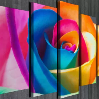 Set 5 tablouri decorative, BC85, Canvas, Lemn, Multicolor imagine