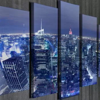 Set 5 tablouri decorative, BC86, Canvas, Lemn, Multicolor imagine