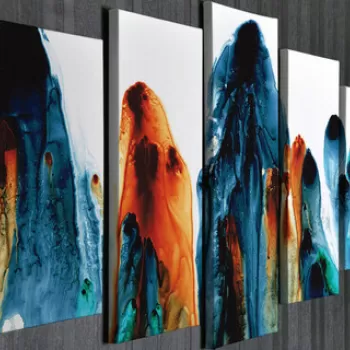 Set 5 tablouri decorative, BC89, Canvas, Lemn, Multicolor imagine