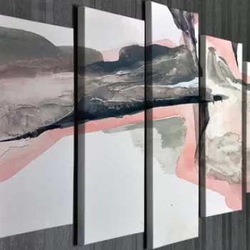 Set 5 tablouri decorative, BC90, Canvas, Lemn, Multicolor imagine