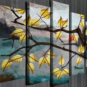 Set 5 tablouri decorative, BC91, Canvas, Lemn, Multicolor imagine