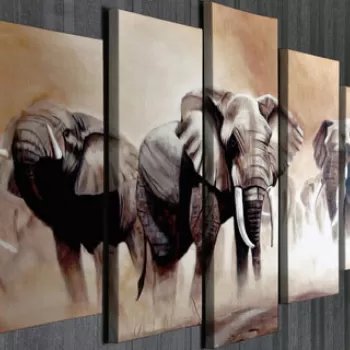 Set 5 tablouri decorative, BC92, Canvas, Lemn, Multicolor imagine