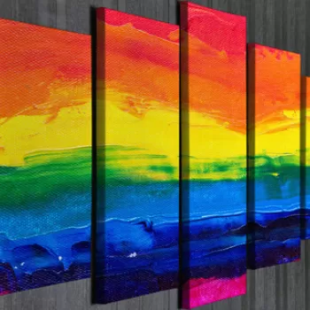 Set 5 tablouri decorative, BC93, Canvas, Lemn, Multicolor imagine