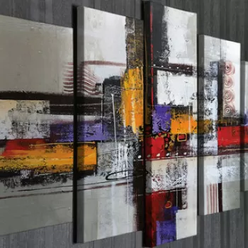 Set 5 tablouri decorative, BC95, Canvas, Lemn, Multicolor imagine