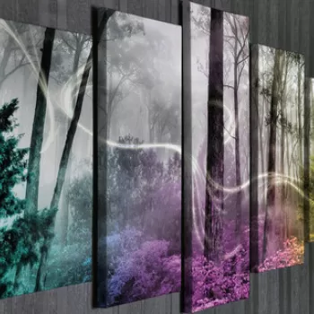 Set 5 tablouri decorative, BC97, Canvas, Lemn, Multicolor imagine