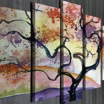 Set 5 tablouri decorative, BC98, Canvas, Lemn, Multicolor imagine