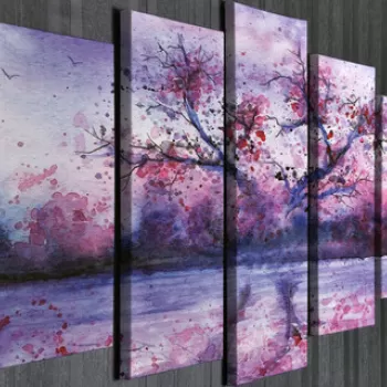 Set 5 tablouri decorative, BC99, Canvas, Lemn, Multicolor imagine