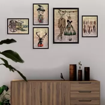 Set 5 tablouri decorative, SET_078, Lulu, 24x29 cm/34x44 cm, plastic imagine