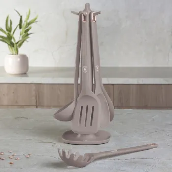 Set 5 ustensile de bucatarie cu suport, Berlinger Haus, Taupe, nailon/plastic, taupe mat imagine