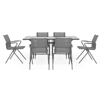 Set 6 scaune si masa pentru gradina/terasa, Dresda, otel, antracit/negru imagine