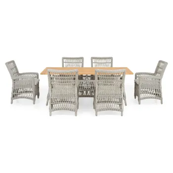 Set 6 scaune si masa pentru gradina/terasa Mackinac, aluminiu/lemn de teak, gri/natur imagine