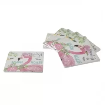 Set 6 suporturi de pahar Flamingo, InArt, 10 x 10 x 4 cm, plastic, multicolor imagine