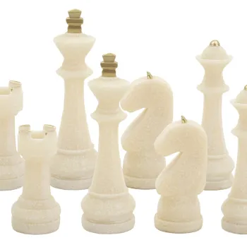 Set 8 decoratiuni piesa de sah Chess Quarzy, Mauro Ferretti, 4.4x4.4x9.2 cm/ 4.5x4.5x10.3 cm, polirasina, alb/auriu imagine
