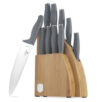 Set 9 cutite cu suport Berlinger Haus, Aspen, inox/bambus, gri mat/natur imagine