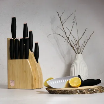 Set 9 cutite cu suport Berlinger Haus, Black Rose, inox/bambus, negru/natur imagine