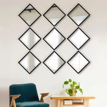 Set 9 oglinzi decorative, SETAYNA_034, Sticla, Plastic laminat, Argintiu / Negru imagine