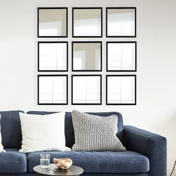 Set 9 oglinzi decorative, SETAYNA_062, Plastic laminat, Argintiu / Negru imagine