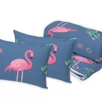 Set Alcam 2 perne microfibra 50x70 cm si pilota matlasata 180x200 cm, Pink Flamingo imagine