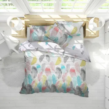 Set Alcam, Peacock, 2 perne microfibra 50x70 cm si pilota matlasata 200x220 cm imagine