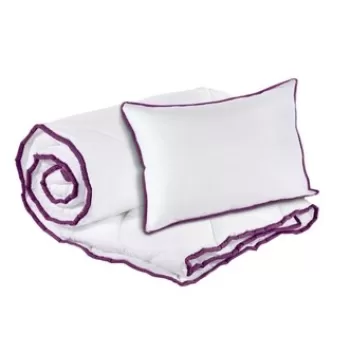 Set Alcam perna microfibra 50x70 cm si pilota matlasata 140x200 cm, Alb/Mov imagine