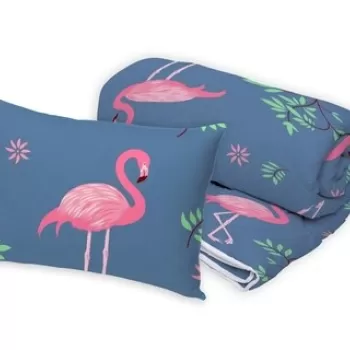 Set Alcam perna microfibra 50x70 cm si pilota matlasata 140x200 cm, Pink Flamingo imagine