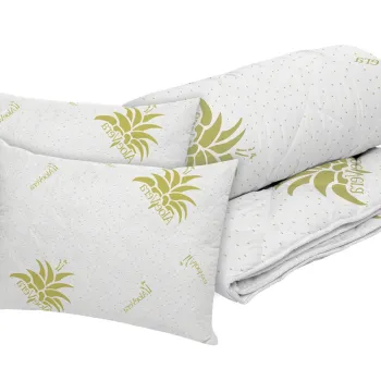 Set Aloe Vera Essence, 2 perne microfibra 50x70 cm si pilota matlasata 350g/mp, 180x200 cm imagine