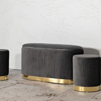 Set bancheta si 2 taburete Shopy, Mauro Ferretti, 80x37x42 cm, 29x35 cm, fier/MDf/poliester, gri/auriu imagine