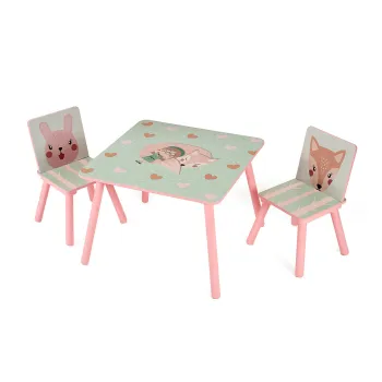 Set birou cu 2 scaune Pink Forest, U-Grow, 60x60x44 cm, MDF/Pine, multicolor imagine