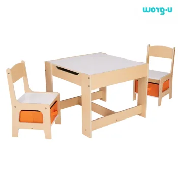 Set birou cu 2 scaune, U-Grow, 61x61x48.3 cm / 28x30x53 cm, MDF, natur imagine