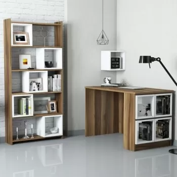 Set birou si biblioteca Box, Hommy Craft, maro/alb imagine