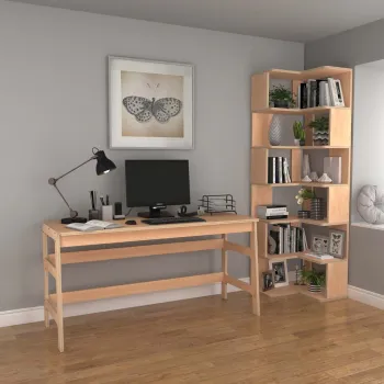 Set birou si biblioteca, Hanah Home, CPT4801-150, 55x192x27 cm, 100% PLACAJ DE CARPEN, Natural imagine