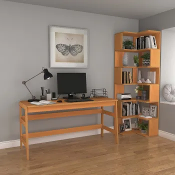 Set birou si biblioteca, Hanah Home, CPT4802-150, 55x192x27 cm, 100% PLACAJ DE CARPEN, Maro imagine