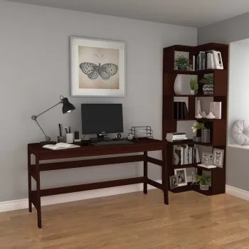 Set birou si biblioteca, Hanah Home, CPT4803-150, 55x192x27 cm, 100% PLACAJ DE CARPEN, Maro imagine