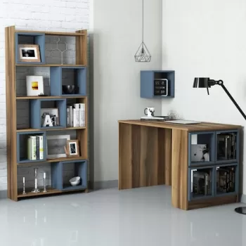 Set birou si biblioteca, Hommy Craft, Box, 120x75x65 cm, Nuc / Calcedonie imagine