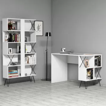 Set birou si biblioteca, Hommy Craft, Extra, 120x78.8x60 cm, Alb negru imagine